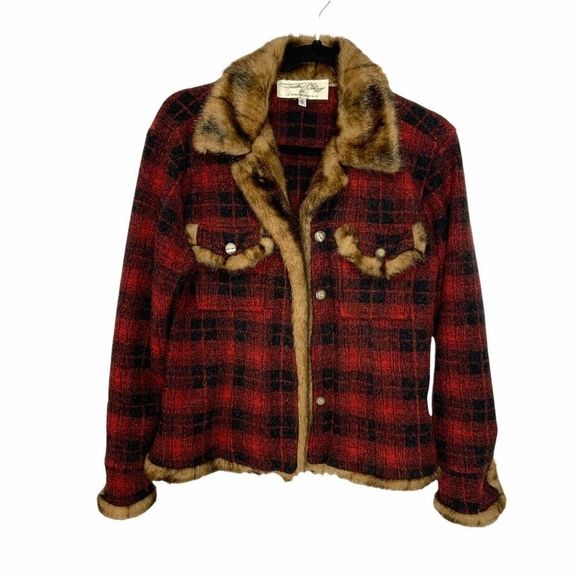 Tasha Polizzi Jackets & Blazers - Tasha Polizzi Buffalo Check, Flannel Fur Trimmed Jacket